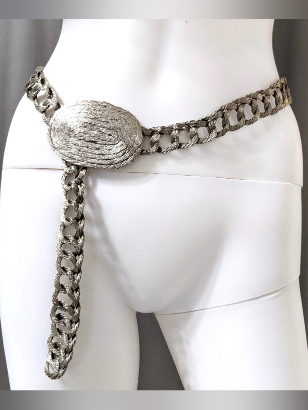 Vtg 70s 80s Greek Woven Wire Chain Belt Silver Tone Adjustable S M L